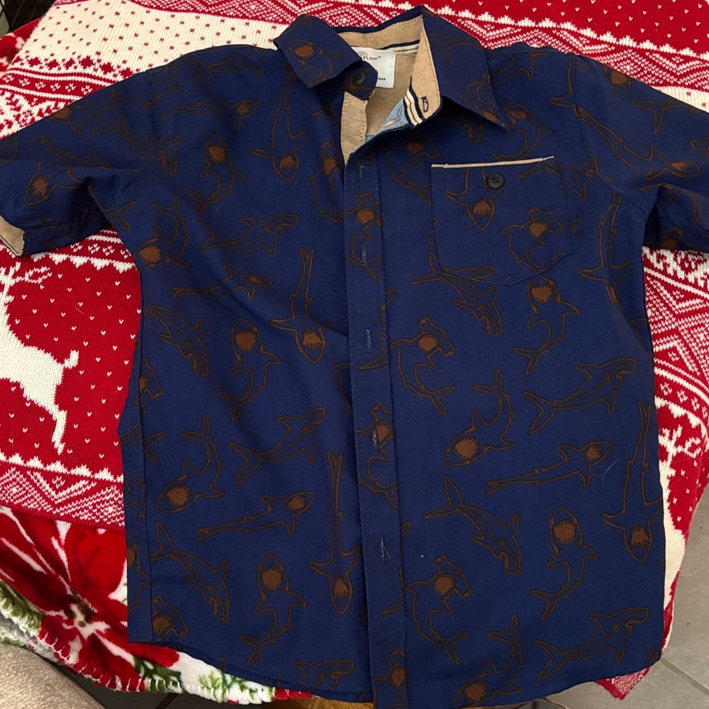 Kids Blue Shark Pattern Button Down Shirt